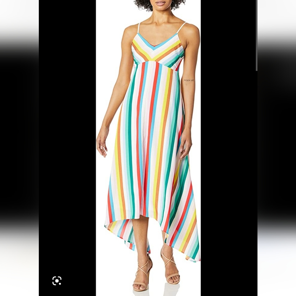 Laundry by Shelli Segal Rainbow Maxi Dress Sz 8 striped boho party maximalist
